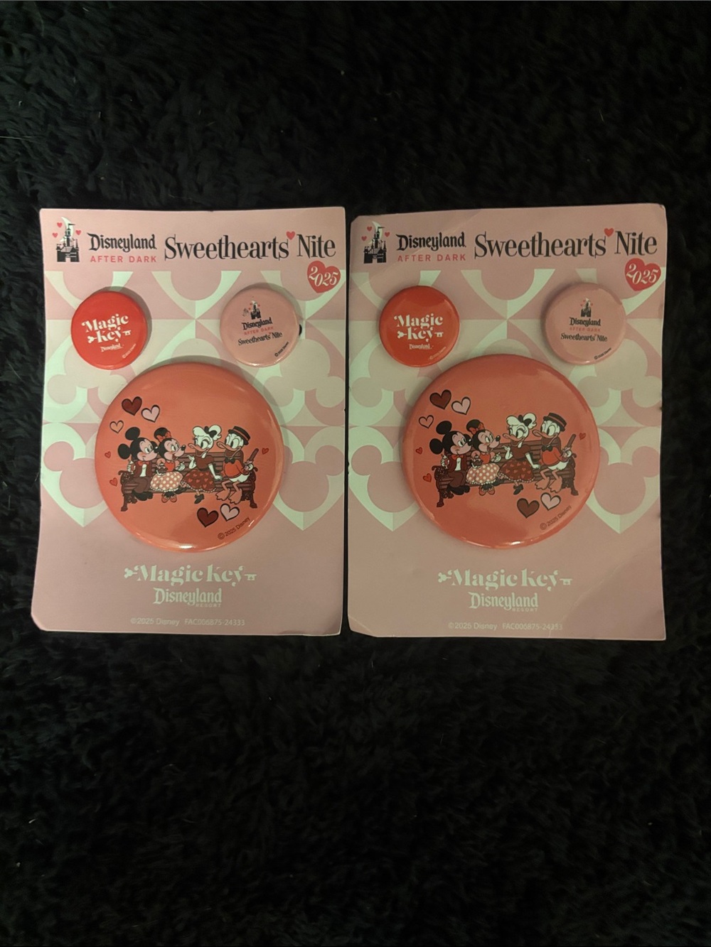 Disney Pink Disneyland Sweethearts'Nite 2023 Magic Key Button Pin Set